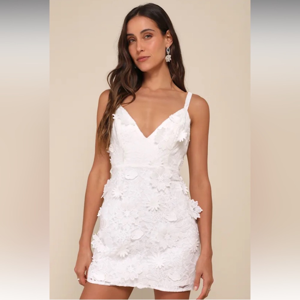 Lulus Exceedingly Lovely White Appliqué Floral Backless Mini Dress